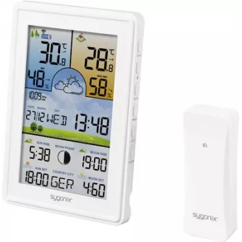 Station météo numérique Sygonix SY-5509564 avec prévisions sur 12-24 heures, horloge DCF, température et humidité intérieure/extérieure, phase de lune, alerte gel, prise en charge de capteurs 3 canaux