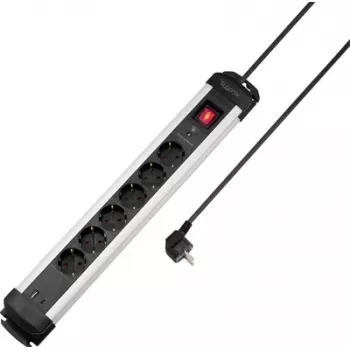 Sygonix SY-6807132 Multiprise parafoudre 6 prises, noir/argent, câble 1,5 m