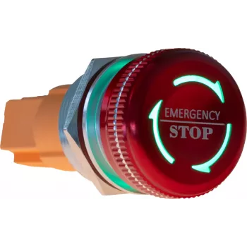 Bouton-poussoir d'arrêt d'urgence JOY-IT Button22NA-02, à verrouillage, montage 22 mm, 220 V, tête champignon rouge, collerette verte, IP67, IK10