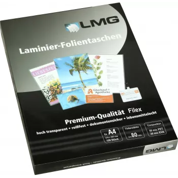 Pochettes de plastification brillantes LMG A4 80 microns pack de 100 (LMGA4-80L)