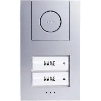 Ensemble complet d'interphone audio filaire M-E MODERN-ELECTRONICS 41186 pour 2 unités d'habitation – station extérieure argentée, stations intérieures blanches, bus 2 fils, fonction ouvre-porte