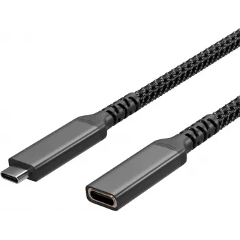 Câble de rallonge USB-C S CONN Flexline, USB-C mâle vers USB-C femelle, USB 3.2 Gen 2, 100 W PD, 4K@60Hz, gaine textile, 1,5 m, noir FL31-74006