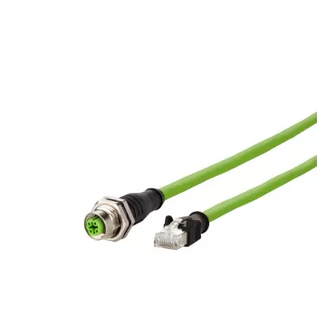 METZ CONNECT 142M4D25050 Câble patch Ethernet industriel M12, CAT 5e S/UTP, 5 m, gaine PUR verte, résistant aux acides, à l'ozone et aux UV, compatible chaîne porte-câbles