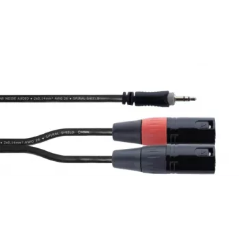 Cordial EY 1 WMM câble adaptateur en Y XLR, 3,5 mm TRS vers 2x XLR mâle, 1 m, OFC, blindage spiralé, noir 14870