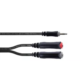 Cordial 14892 Câble adaptateur audio Y, fiche jack stéréo 3,5 mm vers deux embases jack mono 6,3 mm, 0,3 m, PVC noir