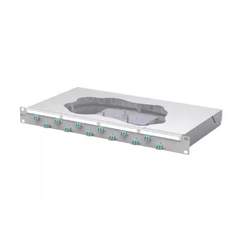 METZ CONNECT OpDAT fix Panneau de brassage à épissures 12xLC-D OM3, 1U, 24 fibres, gris clair 1504557712-F