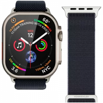 Bracelet de montre Classic Nylon Loop VONMÄHLEN pour Apple Watch 44/45/46/49 mm, bleu marine, taille unique