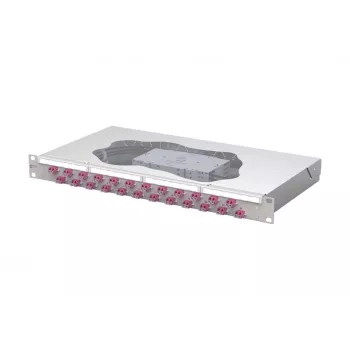 Panneau de brassage fibre optique à épissures METZ CONNECT 24 ports LC-Duplex OM4, 1U 19 pouces montage en rack, gris clair 1504577524-E