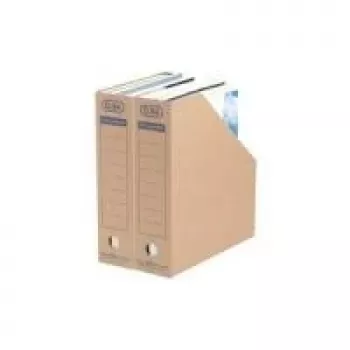 Bac à revues ELBA tric System A4 brun naturel avec trou pour doigt et étiquette de dos imprimée 83521