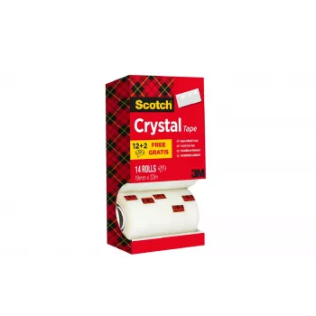 Ruban adhésif 3M Scotch Crystal Clear, 19 mm x 33 m, 14 rouleaux (12 + 2 gratuits) 6-1933R14