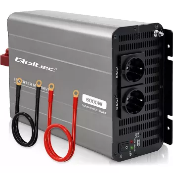 Onduleur Qoltec à onde sinusoïdale modifiée 12 V vers 230 V 3000 W/6000 W avec USB, compatible LiFePO4 GEL AGM