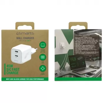 Chargeur mural 4smarts PDPlug SiC Dual 45 W 2C blanc