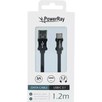 PowerRay Câble de données et de charge USB-C vers USB-A, 1,2 m, textile noir PR-DCUC120TBK