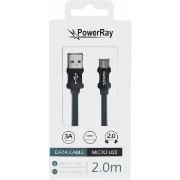 Câble de données PowerRay USB vers Micro USB 2,0 m tressé noir PR-DCUM200TBK