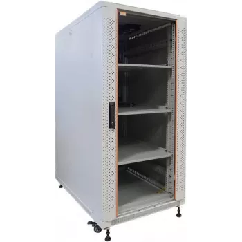 Armoire réseau 19 inch IT-BUDGET SRK ensemble complet - 22U - 600x600 mm - porte verre/acier - 4 ventilateurs actifs - PDU - étagères - préassemblée - gris clair (99ITB19SRK2266GGM)