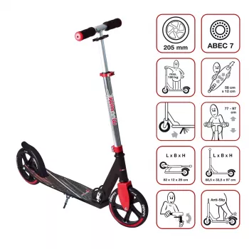 Trottinette en aluminium MUUWMI AU 565, rouge, roues 205 mm