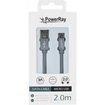 Câble de données PowerRay USB vers Micro-USB, 2 m, textile gris, blister PR-DCUM200TGY