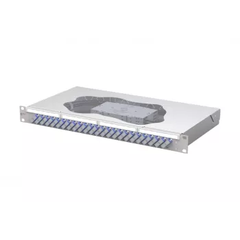 Panneau de brassage à épissure fibre optique METZ CONNECT 24 ports SC-Duplex OS2 monomode, 1U montage en rack 19 pouces, gris clair 150459E224-E