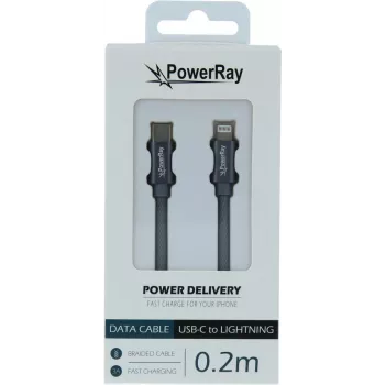 Câble de données PowerRay USB-C vers Lightning 0,2 m textile gris PR-DCCL020TGY