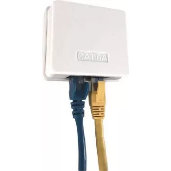Prise réseau en saillie IT-BUDGET Cat.6A UTP, 2 x RJ45, blanc pur, entrée de câble horizontale, PoE+ 90ITBDDAPE