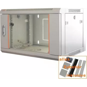 IT-BUDGET 19 inch Network Cabinet SWA - 4U - 570 x 350 mm - Glass Door - Removable Sides - Wall & Floor Mount - Accessory Set - Light Grey (90ITB19WS4635GG)