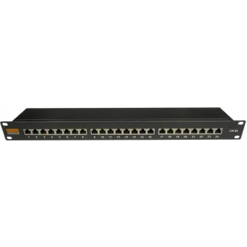 Panneau de brassage professionnel 19 pouces IT-BUDGET, blindé, Cat.6A, 24 ports, 1U, PoE+ Ready, protection anti-poussière intégrée, noir (90ITBPP6ASSS)