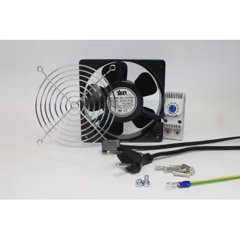 IT-BUDGET Complete Set IT Cabinet Fan with Thermostat - 160 m³/h Airflow - 230 V - 1 Fan, Protective Grille, Cables, Thermostat, Screws (90ITBLUESET1T)