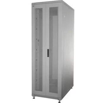IT-BUDGET 19-Inch Server Rack Cabinet Complete Set 42U 600x1000 mm Perforated Double Doors Front & Rear, 4 Active Fans, PDU, Shelves, Flatpack, Light Grey 90ITB19SRK42610DTG