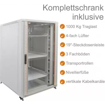 IT-BUDGET armoire serveur 19 pouces SRK ensemble complet - 27U - 800x1000 mm - porte vitrée/pleine - 4 ventilateurs actifs - PDU - étagères - montée - gris clair 99ITB19SRK27810GGM