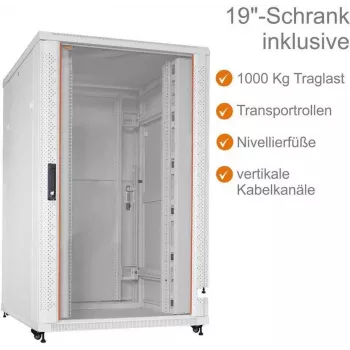Baie serveur 19 pouces IT-BUDGET SRK - 27U - 800x1000 mm - porte en verre/acier plein - passe-câbles - préassemblée - gris clair (99ITB19SRK27810GGNM)