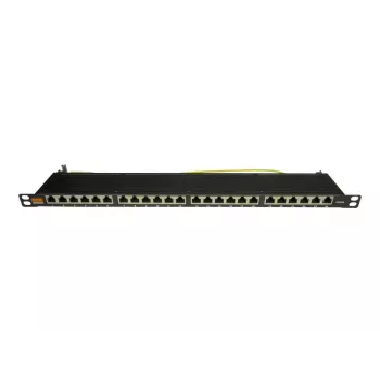 Panneau de brassage extra-plat 19 pouces IT-BUDGET, 0,5U, entièrement blindé, Cat.6A, 24 ports, PoE++, noir (90ITBPP6A05S)