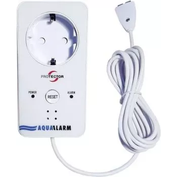 M-E MODERN-ELECTRONICS ME WA-5 Détecteur d'eau avec prise intégrée, 230V, câble de capteur 2m, alarme sonore >85dB, LED rouge, commutation de prise Schuko 16A