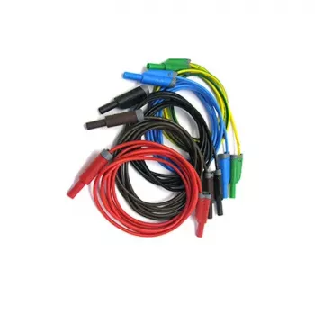 HT INSTRUMENTS KIT TLS-5 Ensemble de cordons de mesure de sécurité, 5 cordons, 2 m, fiches banane 4mm à protection, CAT IV 600V / CAT III 1000V, 16 A, silicone, rouge/noir/bleu/vert/jaune 2008250