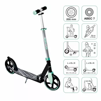 Trottinette en aluminium MUUWMI AU 566, turquoise, roues 205 mm