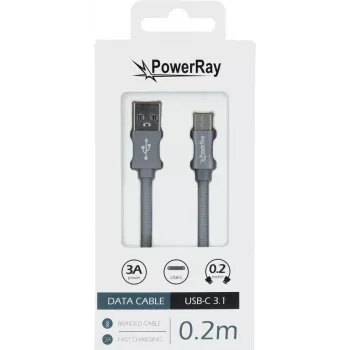 Câble de données PowerRay PR-DCUC020TGY, USB-A vers USB-C, 0,2 m, textile gris, blister
