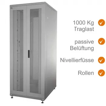 Rack serveur 19 pouces IT-BUDGET SRK - 42U - LxP 800x1000 mm - doubles portes perforées avant + arrière - chemins de câbles - monté - gris clair (99ITB19SRK42810DTGNM)