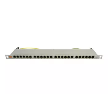 IT-BUDGET 19 inch Super Flat 0.5U Fully Shielded Cat.6A 24-Port PoE++ Patch Panel, Light Grey 90ITBPP6A05G