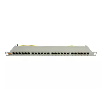 IT-BUDGET 19 inch Super Flat 0.5U Fully Shielded Cat.6A 24-Port PoE++ Patch Panel, Light Grey 90ITBPP6A05G