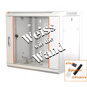 Baie réseau 19 pouces IT-BUDGET SWA - 12U - 570x600 mm - porte verre - côtés amovibles - montage mural/sol - ensemble d'accessoires - blanc pur (90ITB19WS1266GW)