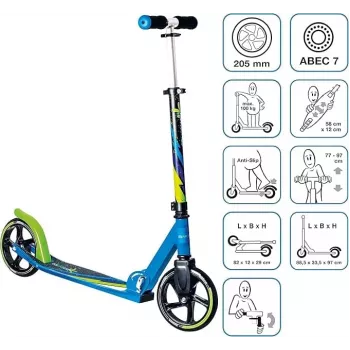 Trottinette en aluminium MUUWMI AU 522 205 mm vert-bleu-noir