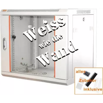 IT-BUDGET armoire réseau 19 pouces SWA - 9U - 570x450 mm - porte vitrée - côtés amovibles - montage mural et au sol - set d'accessoires - blanc pur 90ITB19WS9645GW