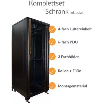 Ensemble complet baie serveur 19 pouces IT-BUDGET SRK 42U 800x1000 mm noir pré-assemblé