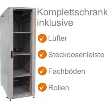 Baie réseau 19 pouces IT-BUDGET SRK - ensemble complet - 38U - 600x600 mm - porte verre/acier - 4 ventilateurs actifs - PDU - étagères - assemblée - gris clair 99ITB19SRK3866GGM