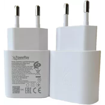PowerRay PR-TA800EWE Chargeur mural USB-C PD 18 W, EU 2 broches, blanc, vrac