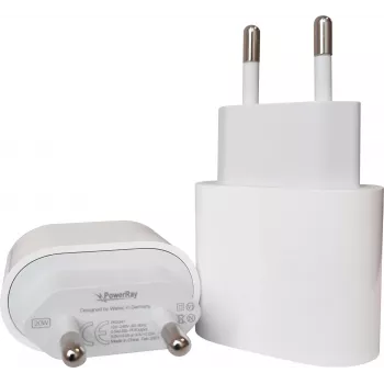 PowerRay PRMHJE3 Chargeur mural USB-C PD 20 W, EU 2 broches, blanc, blister