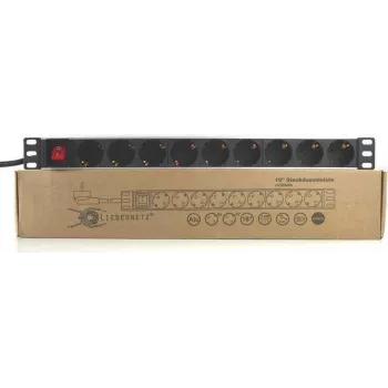 Liebernetz PDU 19 pouces 9 prises Schuko avec interrupteur, aluminium, noire 90LNSDL199SS