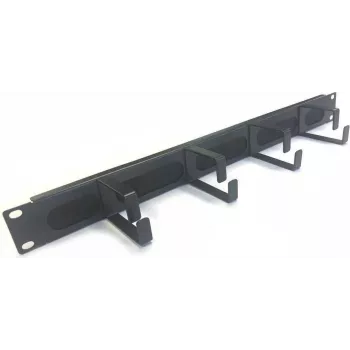 Panneau de gestion de câbles à brosse 19 pouces 1U IT-BUDGET avec 4 clips de câbles métalliques 44x70 mm noir 90ITBKDFPMB1HES