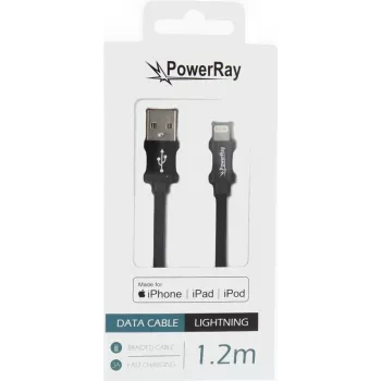 Câble de données et de charge USB-A vers Lightning MFi certifié en nylon tressé PowerRay PR-DCUL120TBK, 1,2 m, noir