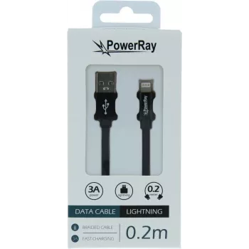 Câble de données/charge USB-A vers Lightning PowerRay 0,2 m textile noir PR-DCUL020TBK