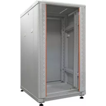 Baie réseau 19 pouces IT-BUDGET SRK, 18U, 600x600 mm, porte vitrée/acier, Flatpack, gris clair 90ITB19SRK1866GGN